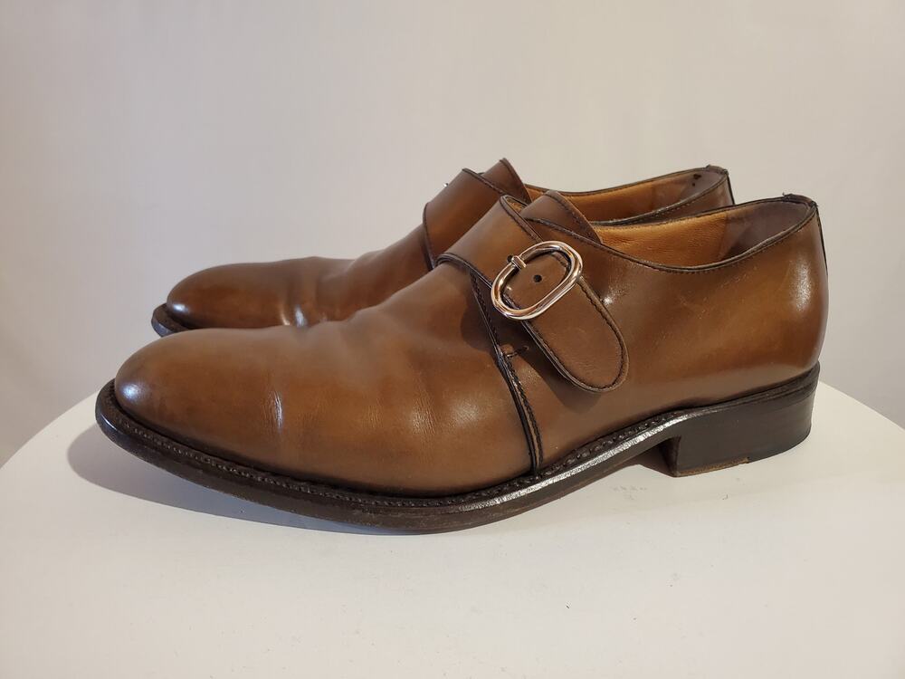 Moreschi Monk Strap Buckle Brown Leather Oxford Loafer Dress Shoes Mens Size 8